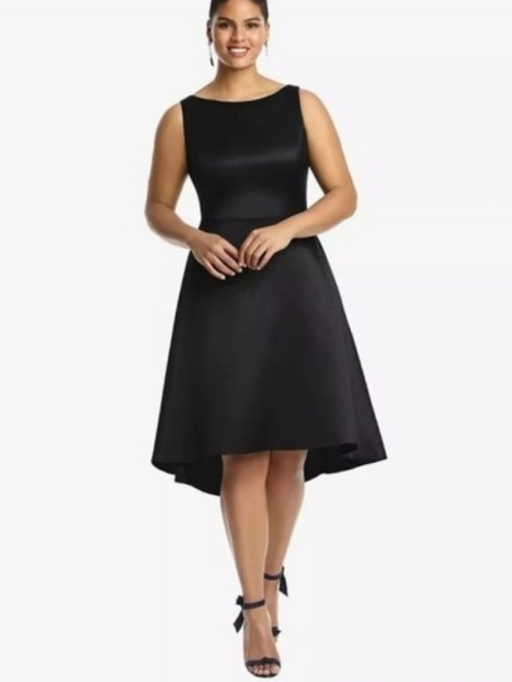 Alfred Sung Bateau Neck Satin High Low Cocktail Dress Size 12 New Black